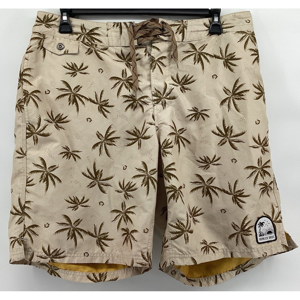 Howler Bros Palm Tree Shorts Mens 38 Drawstring Beach Swim Surf Pool